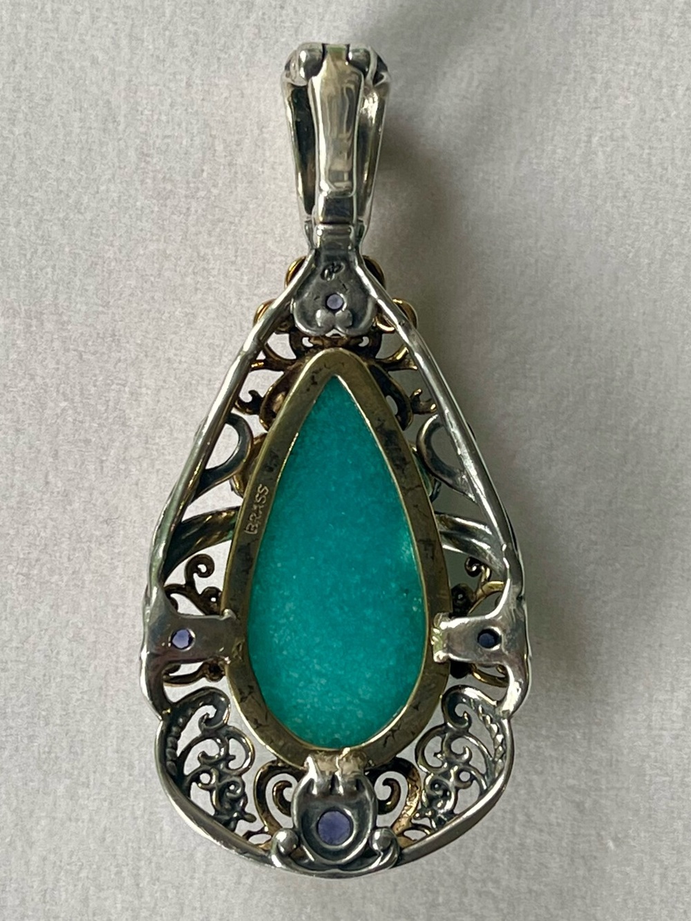Carolyn Pollack Relios 925 Silver Brass blue quartzite amethyst pendant - Picture 7 of 13
